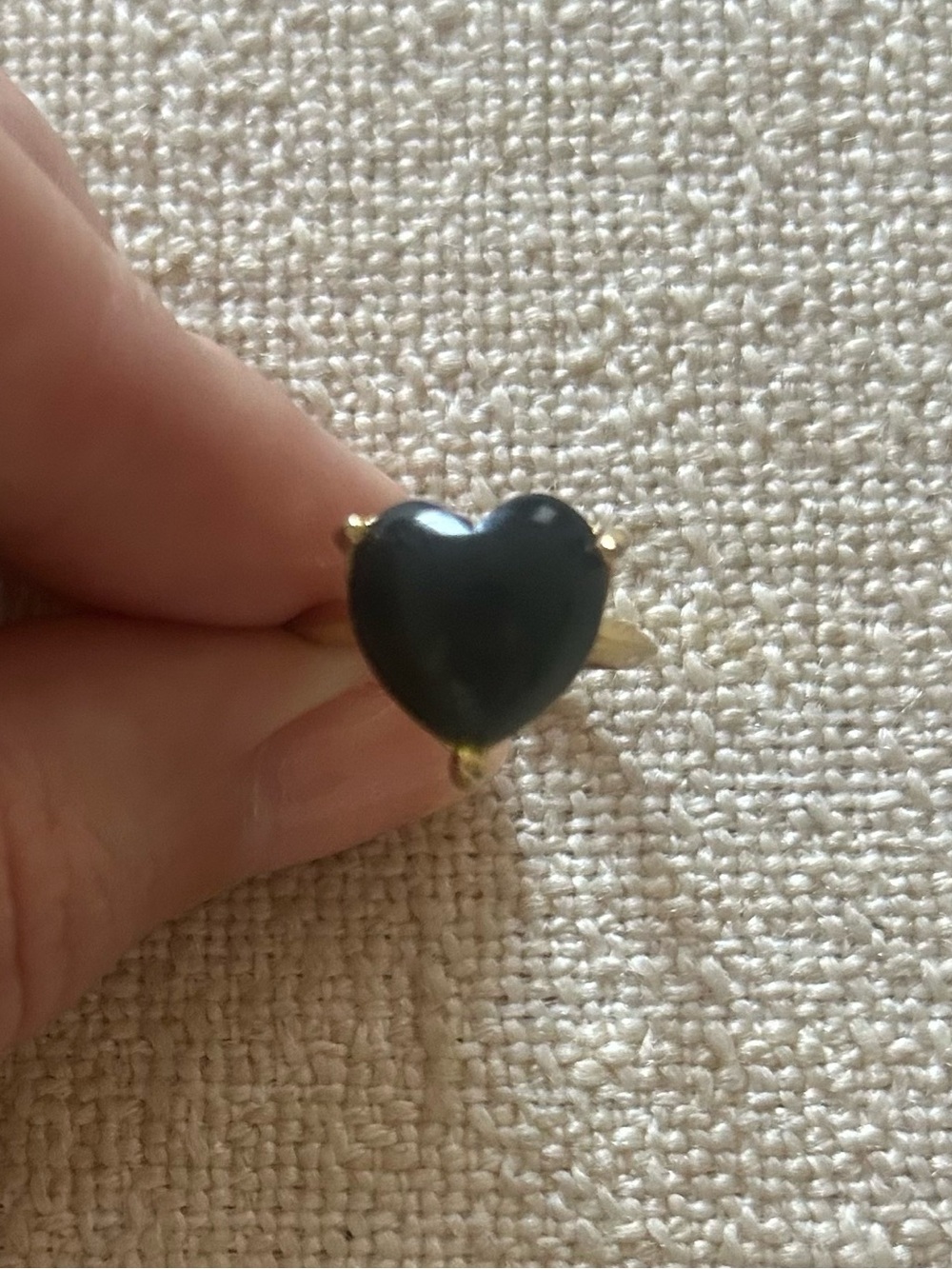 Gold Heart Ring with Black Stone - Women's Jewelry